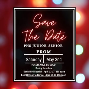 Save the Date for Prom, May 2 2026 - Tickets will be sold