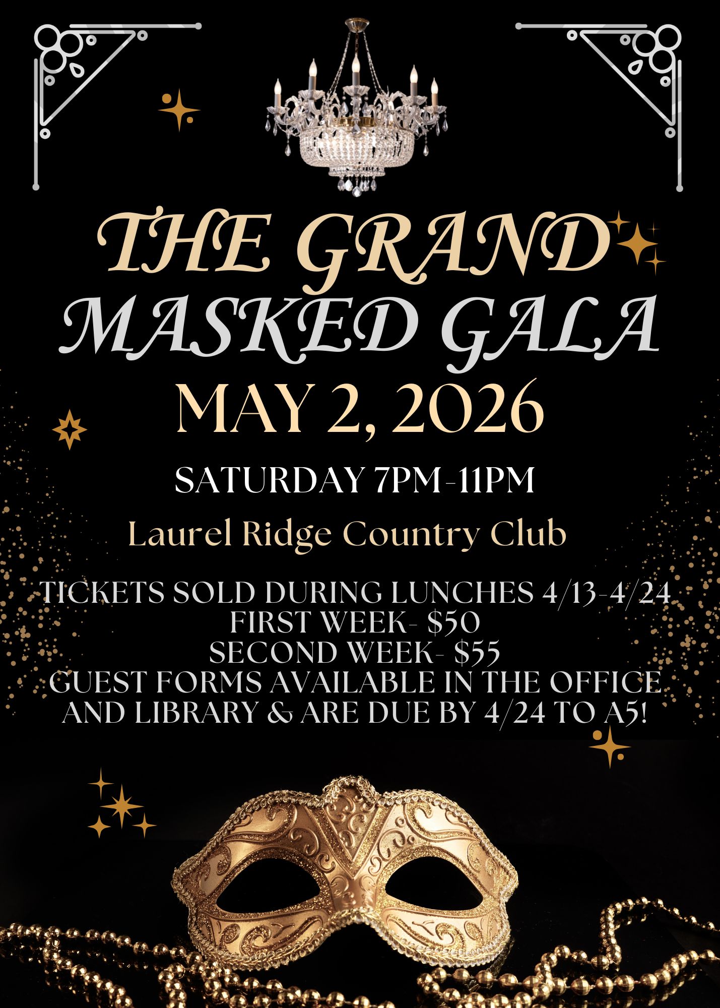Image of mask and chandelier with information on google document pertaining to prom.